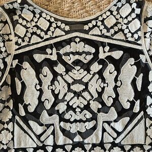 Everleigh Cream Embroidery on Black Mesh Top